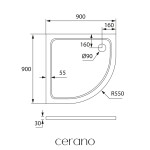 CERANO - Sprchová vanička štvrťkruhová Piato - liaty mramor - biela lesklá - 90x90x3 CER-476984