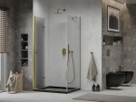 MEXEN/S - Lima sprchovací kút zalamovacie dvere 90 x 100, transparent, zlatý + Flat čierna vanička so sifónom 856-090-100-50-00-4070G