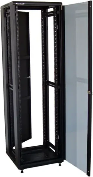 Xtendlan 42U/600x1000 čierna / Stojanový rozvádzač / 19" / sklenené dvere / plný chrbát (ECO-42U-6010-BLACK-S)