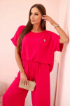 Dámsky viskózový set s ozdobným kvetom a širokými nohavicami - fuchsiová UNI