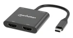 Manhattan USB-C na 2x HDMI adaptér / Adaptér / 4K 60Hz / USB PD 100W / HDCP 2.3 / hliníkové tělo (154321)