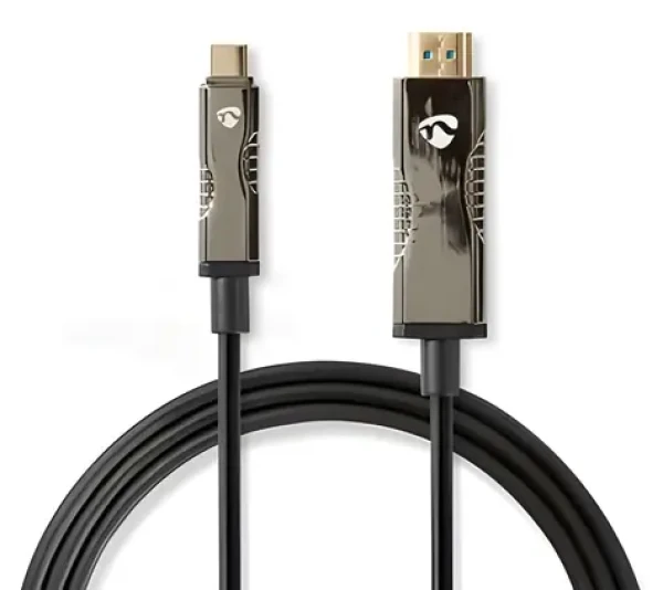 Nedis USB-C na HDMI aktívny optický kábel 20 m čierna / Kábel HDMI / AOC / 18 Gbps (CCBG6410BK200)