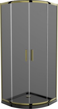 MEXEN/S - Rio sprchovací kút štvrťkruh 90x90, grafit, zlatá + čierna vanička so sifónom 863-090-090-50-40-4170G