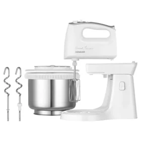 Sencor SHM 6206SS biela / Ručný šľahač s otočnou misou / 500W / 5 rýchlostí / hnetacie šľahacie metly (8590669298679)