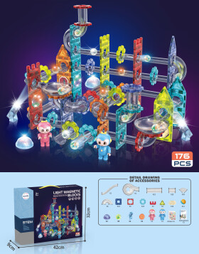 Mamido Mamido Magnetická svietiaca stavebnica guľôčková dráha 176 dielov XL