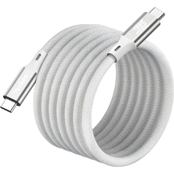 YENKEE YCU 05WH MAGNETIC biela / Magnetický kábel USB-C/USB-C / 240 W / 20 Gb/s / 1,5 m / 4K 60Hz