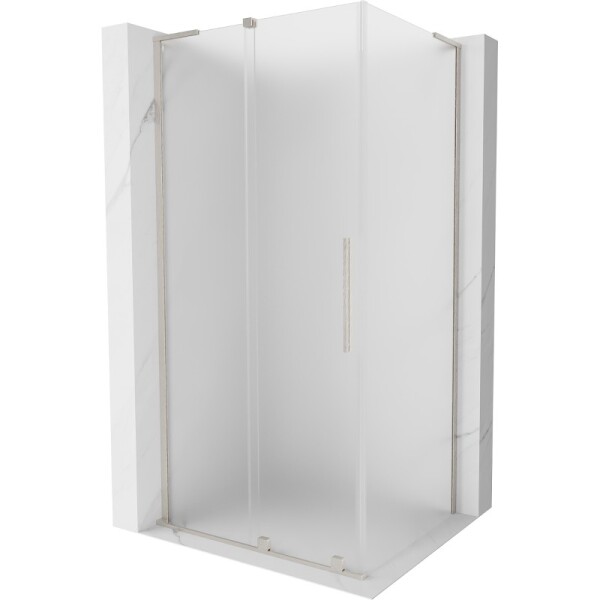 MEXEN/S - Velar L sprchovací kút, posuvné dvere 90 x 80, dekor, nikel kartáčovaný 871-090-080-33-97