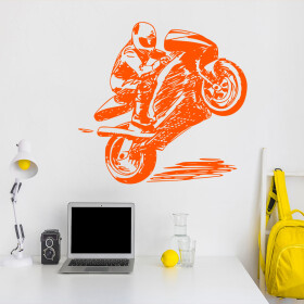 Veselá Stena Samolepka Kreslený motorkár Farba: oranžová, Veľkosť: 60 x 63 cm