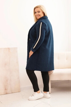 Dámsky kabát Plus Size z umelej jahňacej kože s vreckami tmavý denim UNI