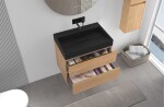 CERANO - Kúpeľňová skrinka Velora - dub medový, úchytka zlatá + umývadlo z lit. mramoru Vita - čierna matná - 70x63x46,5 CER-8050BD84056