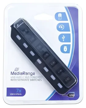 MediaRange USB hub čierna / 7 portov / USB 2.0 / Plug and Play (MRCS504)