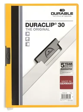 Durable Duraclip Original 30 žltá / Rýchloviazač s klipom / A4 / PVC / 30 listov (220004)