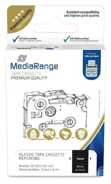 MediaRange kompatibilná páska s Brother TZ-335/TZe-335 / čierny podklad / biela tlač / šírka 12 mm / dĺžka 8 m (MRBTZ335)