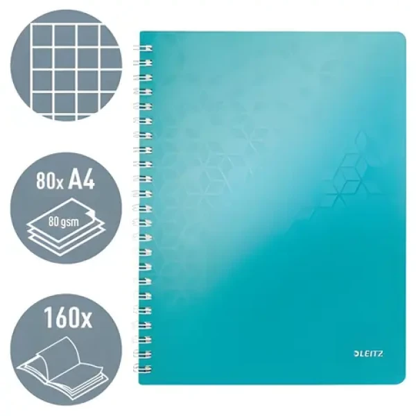 Leitz Wow ľadovo modrá / Blok / A4 / štvorčekový / drôtená väzba / PP dosky / 80 g/m2 (46380051)