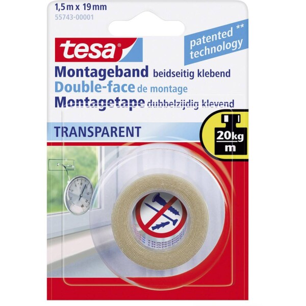 Tesa 55743-00001-02 montážna páska tesa® POWERBOND priehľadná (d x š) 1.5 m x 19 mm 1 ks; 55743-00001-02