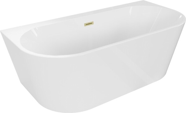 MEXEN/S - Oval+ voľne stojaca vaňa przyścienna 170 x 80, biela, sifón a prepad zlatá kartáčovaná 52681708000-55