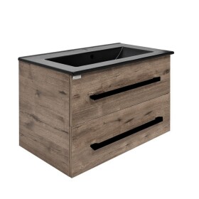 Kúpeľňová skrinka s čiernou úchytkou a umývadlom SAT Cube Way 80x53x46 cm dub Wellington mat CUBE46C802DWMODC CUBE46C802DWMODC