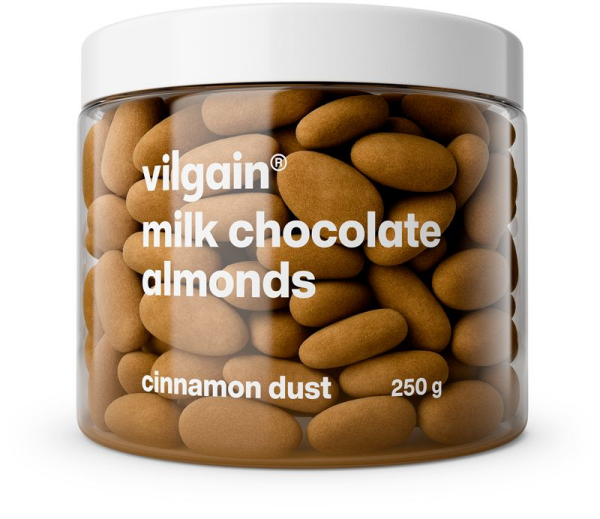 Vilgain Mandle v čokoláde – 3× mliečna čokoláda v škoricovom prášku 250 g