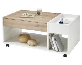 Konferenčný stolík s priehradkami Emil, biely/dub artisan%