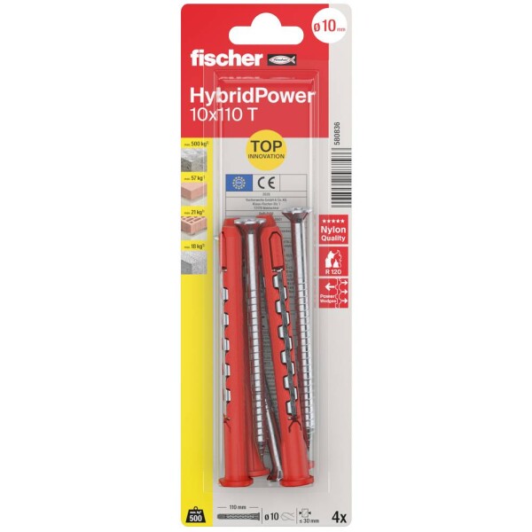 Fischer HybridPower 10 x 110 T K univerzálna hmoždinka 110 mm 10 mm 580836 4 ks; 580836