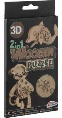 GRAFIX Drevené 3D puzzle 2v1 Opice a delfín