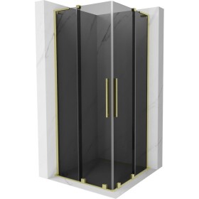 MEXEN/S - Velar L Duo sprchovací kút, posuvné dvere 90 x 90, grafit, zlato kartáčovaná 871-090-090-02-43-55