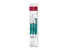 VICTORINOX Swiss Classic Kuchynský nôž a škrabka set 3 ks zelená / rovné a vrúbkované ostrie (6.7114.33C1)