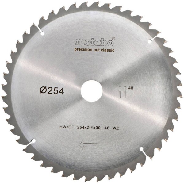 Metabo precision cut wood - classic 628061000 pílový kotúč 254 x 30 mm Počet zubov (na palec): 48 1 ks; 628061000