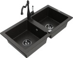 MEXEN/S MEXEN/S - Mario granitový drez 2-bowl vrátane batérie Carla, čierna/zlatá metalik 6504-75-670700-70-B