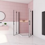 H K - Sprchovací kút MELODY BLACK R1170, 110x70 cm so zalamovacími dverami vrátane sprchovej vaničky z liateho mramoru SE-MELODYBLACKR1170/THOR-11070