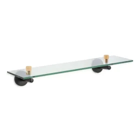 MSV IANA nástenná polička čierna / sklo / oceľ / bambus / 50 x 13,4 x 7,2 cm