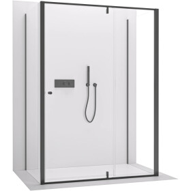 CERANO - Trojstenný sprchovací kút Santini UL/P - 6 mm - čierna matná, transparentné sklo - 140x100x195 - pivotový CER-8050BD7877