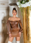 Sexy Koucla leahter look Off Shoulder Top brown Einheitsgroesse