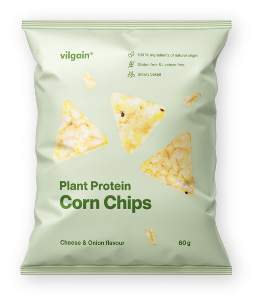 Vilgain Kukuričné proteínové chipsy BIO – 12× Cibuľa so syrom 60 g