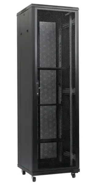 Xtendlan 47U/600x800 čierna / Stojanový rozvádzač / perforované dvere a chrbát (PER-47U-68-BLACK-P)