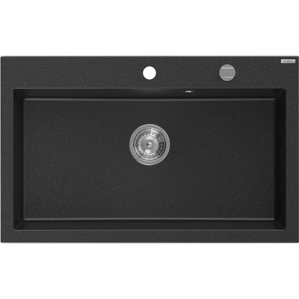 MEXEN - Elix granitový drez 1-miska 800 x 500 mm, čierna/strieborná metalík, sifón chróm 6527801005-73