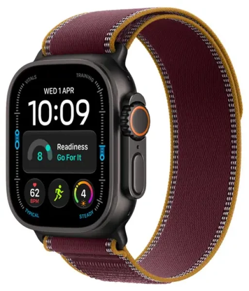 Apple Watch Ultra 4 GPS+Cellular 49mm Čierne titánové telo - Burgundsky červený trailový ťah M/L / 145-220 mm (MJC44QC/A)