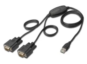 Digitus DA-70158 čierny / Adaptér USB - 2x sériový Port / USB 2.0 / FTDI FT2232H / DSUB 9M (DA-70158)