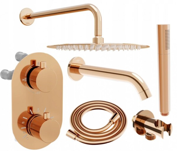 MEXEN/S - Kai DR70 podomietkový vaňový SET s výtokovou hubicou + slim sprcha 25, ružové zlato 77602DR70251-60