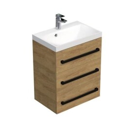 Kúpeľňová skrinka s čiernou úchytkou a umývadlom SAT Cube Way 60x76,5x40 cm dub Hickory mat CUBE2C603DH CUBE2C603DH