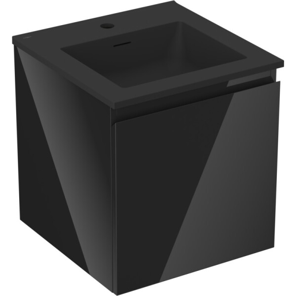 MEXEN/S - Orio kúpeľňová skrinka 45 cm s umývadlom Otis, 1 šuplík, čierna lesk/čierna mat 91A10-04547-1-BF70-W18M71