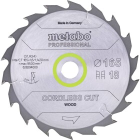 Metabo CORDLESS CUT WOOD 628294000 pílový kotúč 165 x 20 x 1.1 mm Počet zubov (na palec): 18 1 ks; 628294000