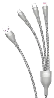 Dudao L20X sivá / Dátový kábel / 3v1 Lightning, USB-C, Micro USB / 65W / 1,2m