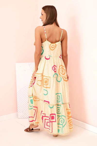 Dámske bavlnené šaty s farebným vzorom béžovej farby M/L