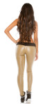 Sexy KouCla Leather look pants with fabric collar BEIGE