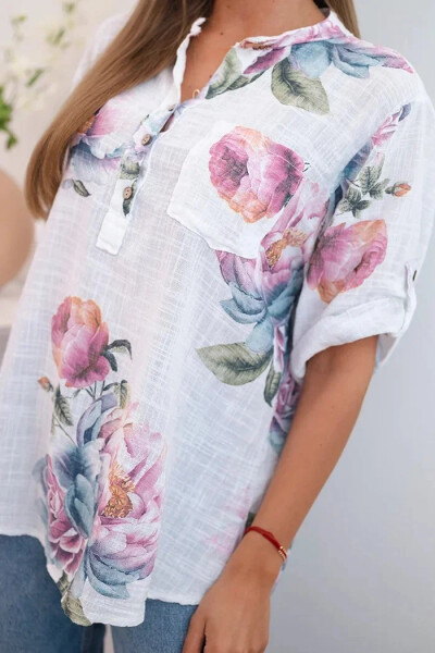 Dámska bavlnená blúzka s kvetinovým vzorom biela UNI