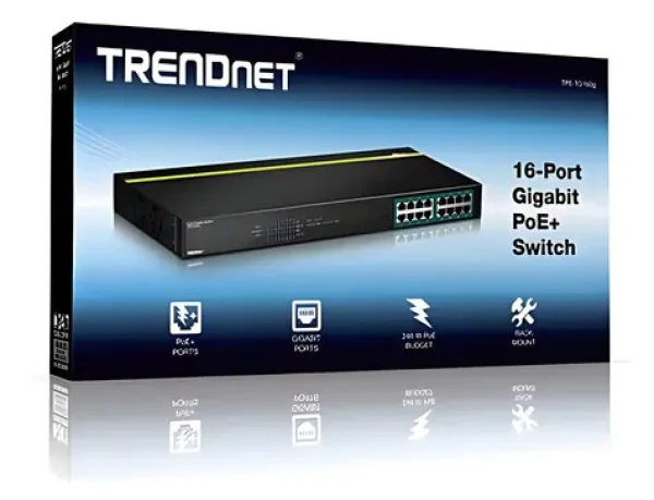 Trendnet TPE-TG160g / Switch / 16x Gigabit PoE+ / 246 W / 32 Gbit/s / Rack 1U / kovové prevedenie (TPE-TG160G)