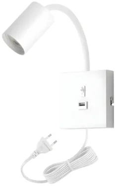 Immax PUNTO biela / Flexibilné nástenné svietidlo / GU10 / 9W / USB / vypínač (08296L)