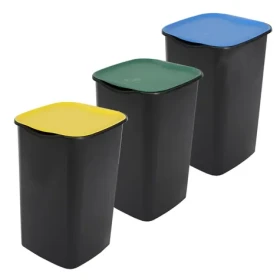 Belli e Forti Koše na triedený odpad TRIO čierne, farebné veká / Odpadkový kôš / 3 x 50 l / plast