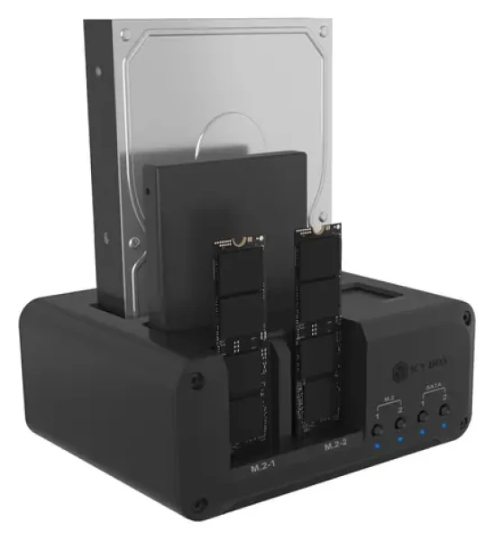 Icy Box IB-2925MS-CU31 čierna / Dokovacia stanica / 4X M.2 NVMe/SATA 2,5"/3,5" SATA / USB-C 10 Gbit/s (61214)